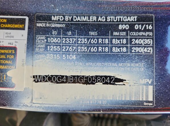 WDC0G4JB1GF058042 2016 MERCEDES-BENZ GLC-CLASS Blue VIN sticker view
