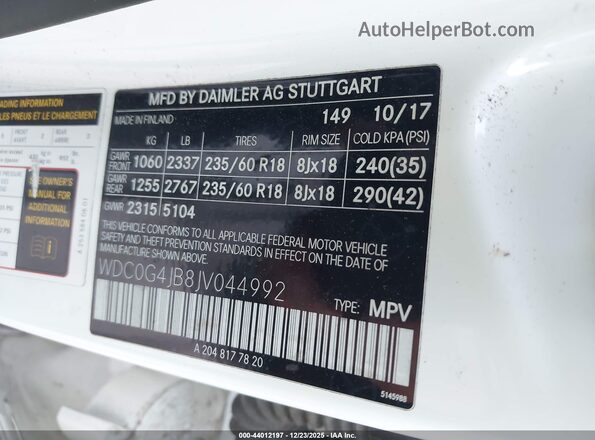 WDC0G4JB8JV044992 2018 MERCEDES-BENZ GLC 300 Белый 
