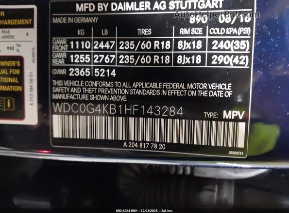 WDC0G4KB1HF143284 2017 MERCEDES-BENZ GLC 300 Blue Widok komory silnika