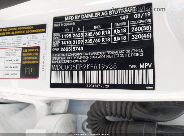 WDC0G5EB2KF619938 2019 MERCEDES-BENZ GLC 350E White ძრავის განყოფილების ხედი
