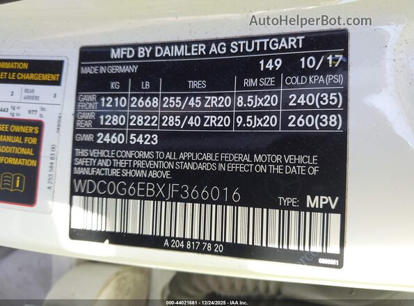 WDC0G6EBXJF366016 2018 MERCEDES-BENZ AMG GLC 43 White 