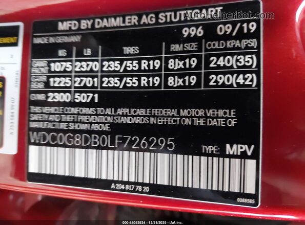 WDC0G8DB0LF726295 2020 MERCEDES-BENZ GLC 300 Red 