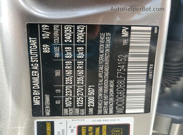 WDC0G8DB8LF754152 2020 MERCEDES-BENZ GLC-CLASS Gold Вид наклейки з VIN-кодом