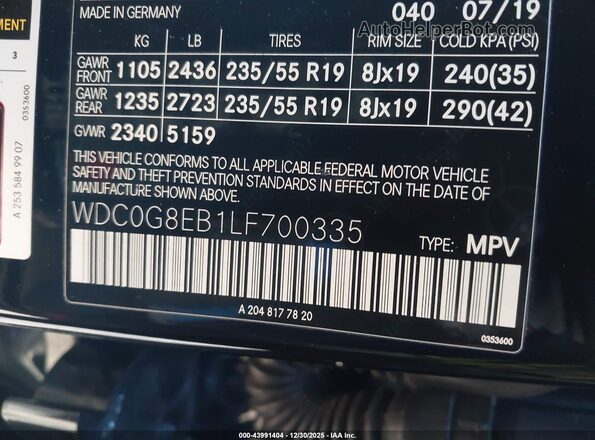 WDC0G8EB1LF700335 2020 MERCEDES-BENZ GLC 300 Black Widok komory silnika