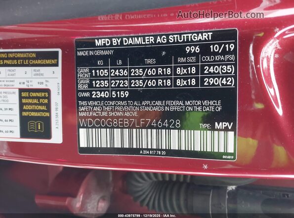 WDC0G8EB7LF746428 2020 MERCEDES-BENZ GLC 300 Red Vista del compartimento del motor