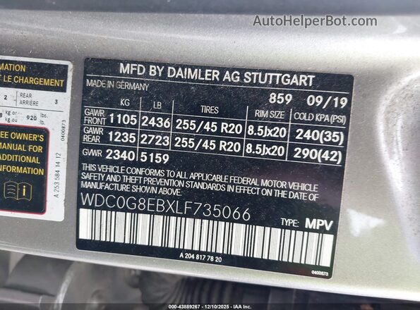 WDC0G8EBXLF735066 2020 MERCEDES-BENZ GLC 300 Silver Շարժիչի բաժամունքի տեսք