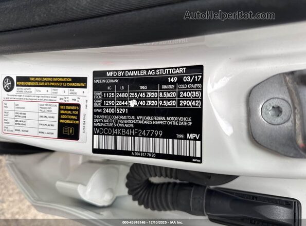 WDC0J4KB4HF247799 2017 MERCEDES-BENZ GLC 300 COUPE White Widok komory silnika