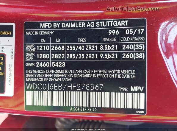 WDC0J6EB7HF278567 2017 MERCEDES-BENZ AMG GLE 43 COUPE Red Engine compartment view