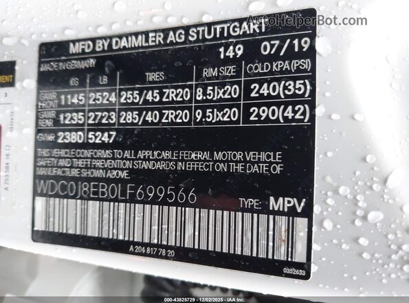 WDC0J8EB0LF699566 2020 MERCEDES-BENZ GLC 300 COUPE White Вид підкапотного простору