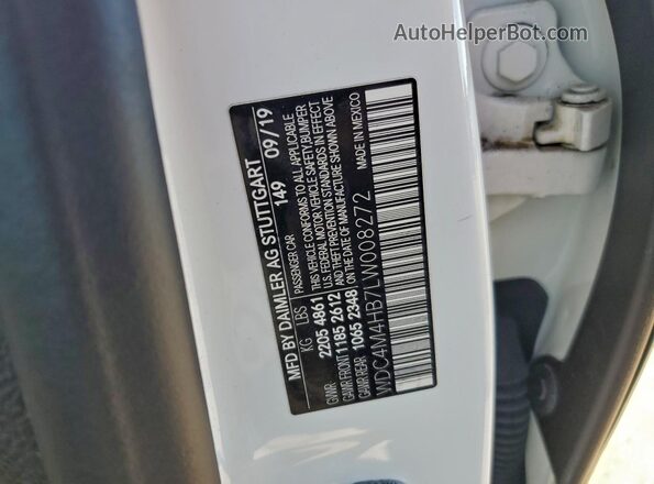 WDC4M4HB7LW008272 2020 MERCEDES-BENZ GLB-CLASS White VIN კოდის სტიკერის ხედი