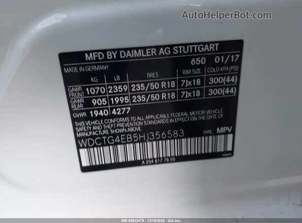 WDCTG4EB5HJ356583 2017 MERCEDES-BENZ GLA 250 White 