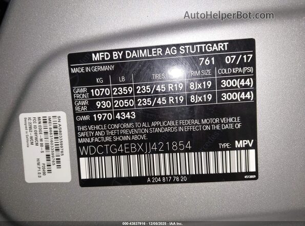 WDCTG4EBXJJ421854 2018 MERCEDES-BENZ GLA 250 White 