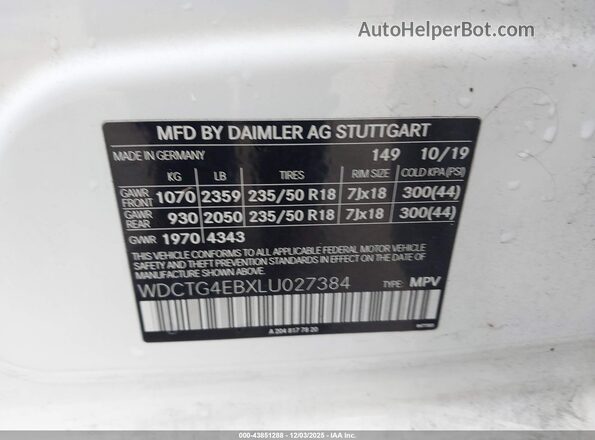 WDCTG4EBXLU027384 2020 MERCEDES-BENZ GLA 250 White Widok komory silnika