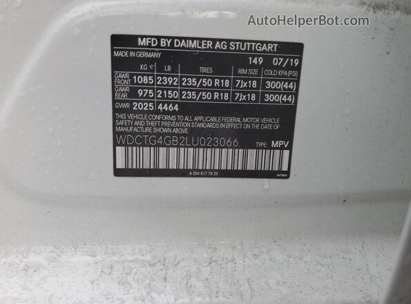 WDCTG4GB2LU023066 2020 MERCEDES-BENZ GLA White 
