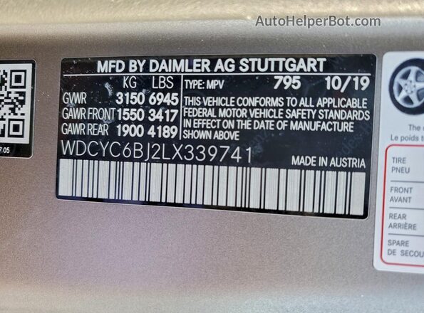 WDCYC6BJ2LX339741 2020 MERCEDES-BENZ G-CLASS Tan VIN sticker view