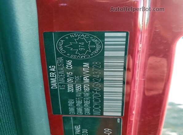 WDCYC7DF6GX243728 2016 MERCEDES-BENZ G-CLASS Red VIN կոդի պիտակի տեսք