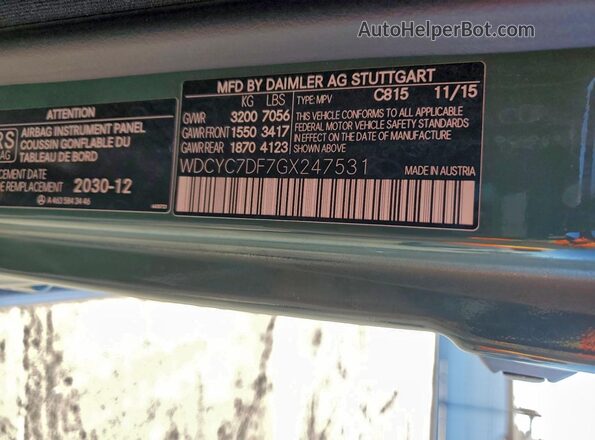 WDCYC7DF7GX247531 2016 MERCEDES-BENZ G-CLASS Green VIN կոդի պիտակի տեսք