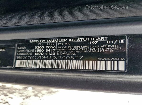WDCYC7DH4JX290877 2018 MERCEDES-BENZ G-CLASS Black Vista de la etiqueta del VIN