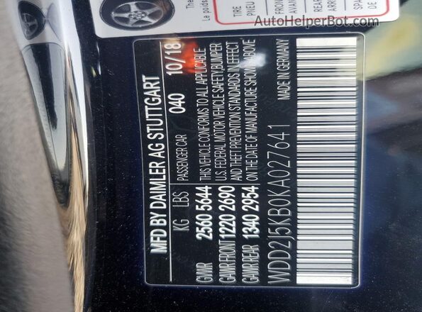 WDD2J5KB0KA027641 2019 MERCEDES-BENZ CLS-CLASS Black Vista de la etiqueta del VIN