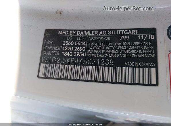 WDD2J5KB4KA031238 2019 MERCEDES-BENZ CLS-CLASS White Widok komory silnika