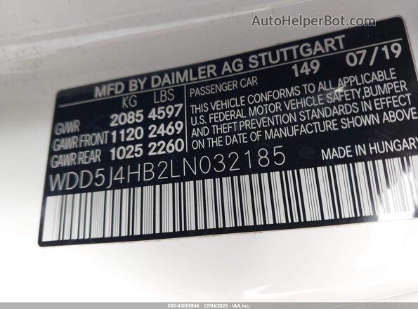 WDD5J4HB2LN032185 2020 MERCEDES-BENZ CLA 250 White 