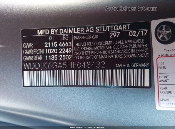 WDDJK6GA5HF048432 2017 MERCEDES-BENZ SL 450 Gray Вид підкапотного простору