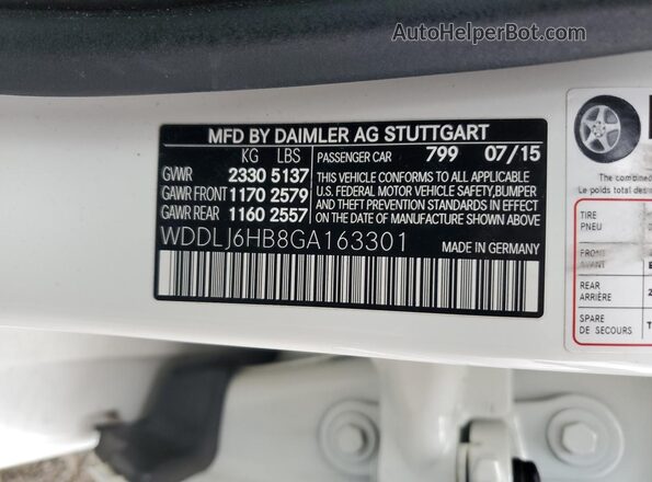 WDDLJ6HB8GA163301 2016 MERCEDES-BENZ CLS-CLASS White Vista de la etiqueta del VIN