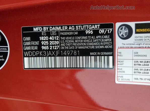 WDDPK3JAXJF149781 2018 MERCEDES-BENZ SLC Red 
