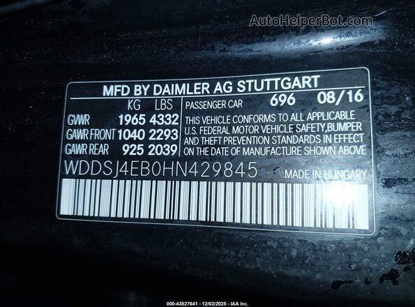 WDDSJ4EB0HN429845 2017 MERCEDES-BENZ CLA 250 Черный 