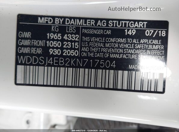 WDDSJ4EB2KN717504 2019 MERCEDES-BENZ CLA 250 White 
