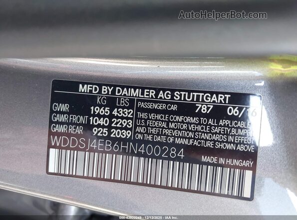 WDDSJ4EB6HN400284 2017 MERCEDES-BENZ CLA 250 Gray 