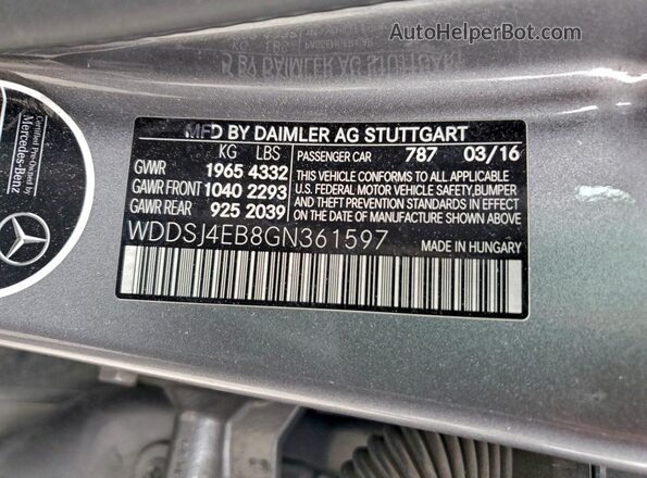 WDDSJ4EB8GN361597 2016 MERCEDES-BENZ CLA-CLASS Charcoal Widok naklejki z numerem VIN