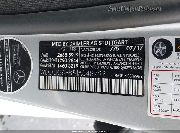 WDDUG6EB5JA348792 2018 MERCEDES-BENZ S-CLASS Silver Vista del compartimento del motor