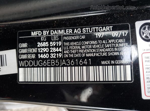WDDUG6EB5JA361641 2018 MERCEDES-BENZ S Black Vista de la etiqueta del VIN