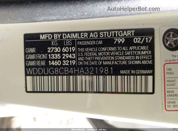 WDDUG8CB4HA321981 2017 MERCEDES-BENZ S-CLASS White ძრავის განყოფილების ხედი