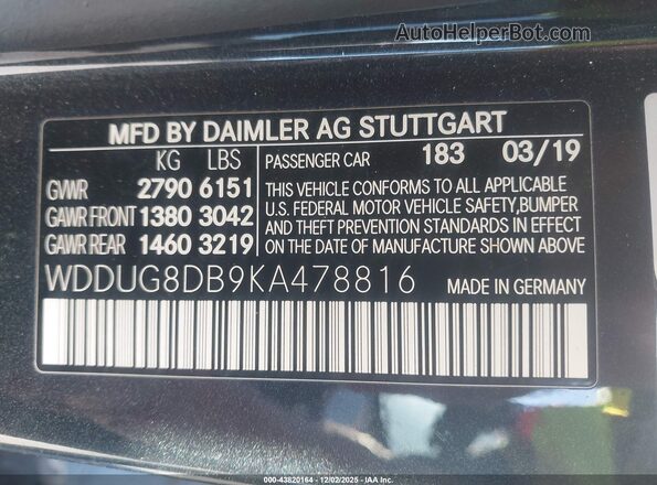 WDDUG8DB9KA478816 2019 MERCEDES-BENZ S-CLASS Gray Vista del compartimento del motor