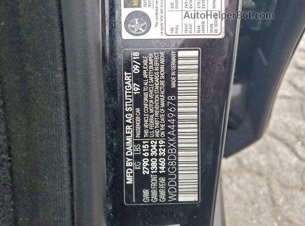 WDDUG8DBXKA449678 2019 MERCEDES-BENZ S Black Вид наклейки з VIN-кодом