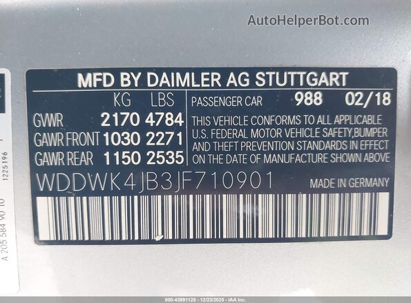 WDDWK4JB3JF710901 2018 MERCEDES-BENZ C-CLASS Light Blue 