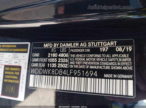 WDDWK8DB4LF951694 2020 MERCEDES-BENZ C-CLASS Black Widok komory silnika