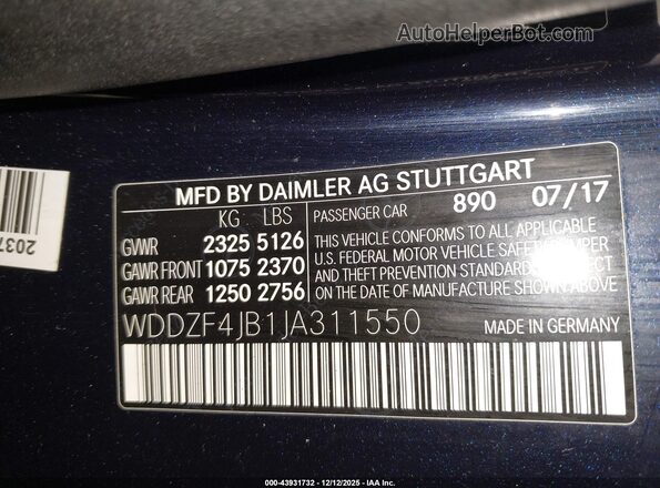 WDDZF4JB1JA311550 2018 MERCEDES-BENZ E-CLASS Blue Widok komory silnika