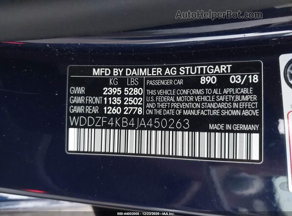 WDDZF4KB4JA450263 2018 MERCEDES-BENZ E-CLASS Синий 