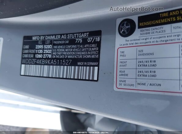 WDDZF4KB9KA511527 2019 MERCEDES-BENZ E-CLASS Silver ძრავის განყოფილების ხედი