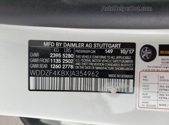 WDDZF4KBXJA354962 2018 MERCEDES-BENZ E White 