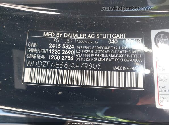 WDDZF6EB6JA479805 2018 MERCEDES-BENZ AMG E 43 Black Вид підкапотного простору