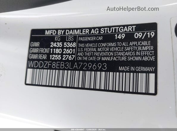 WDDZF8EB3LA729693 2020 MERCEDES-BENZ E-CLASS White ძრავის განყოფილების ხედი