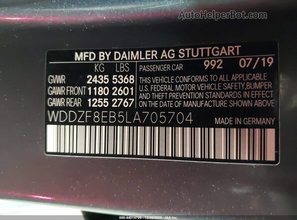 WDDZF8EB5LA705704 2020 MERCEDES-BENZ E-CLASS Gray 