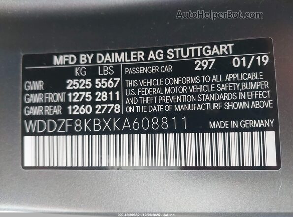 WDDZF8KBXKA608811 2019 MERCEDES-BENZ AMG E 63 Gray ძრავის განყოფილების ხედი