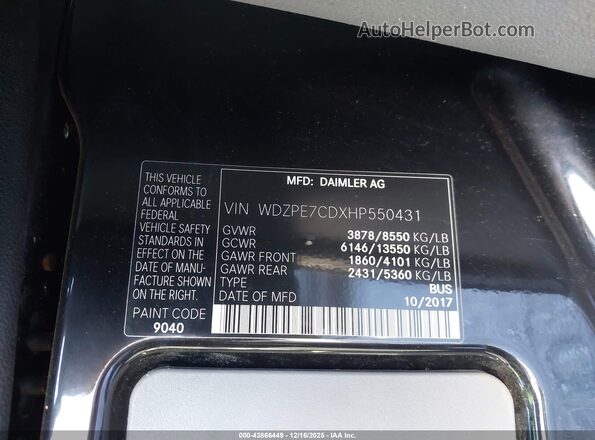 WDZPE7CDXHP550431 2017 MERCEDES-BENZ SPRINTER Black ძრავის განყოფილების ხედი