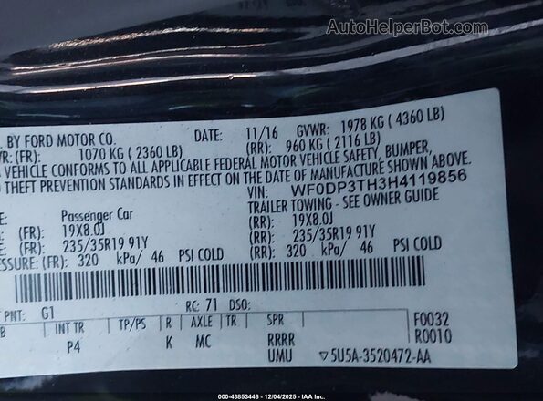 WF0DP3TH3H4119856 2017 FORD FOCUS RS Black Շարժիչի բաժամունքի տեսք