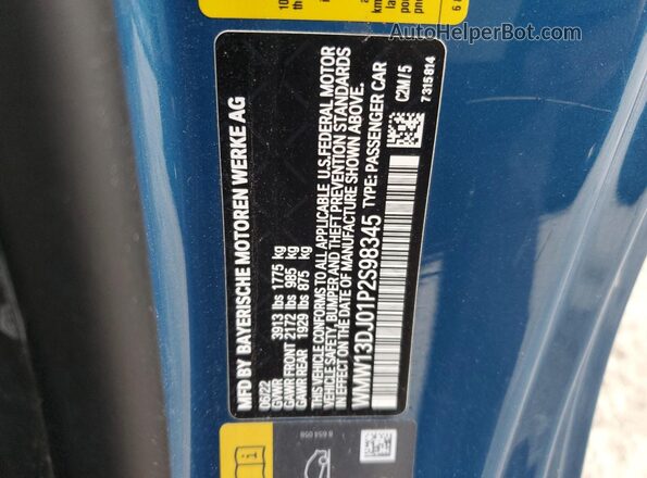 WMW13DJ01P2S98345 2023 MINI COOPER Blue Widok naklejki z numerem VIN